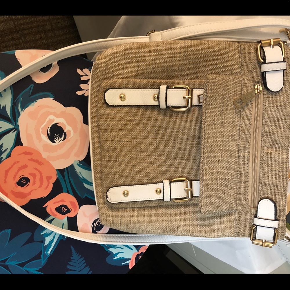 New tan and white sling bag